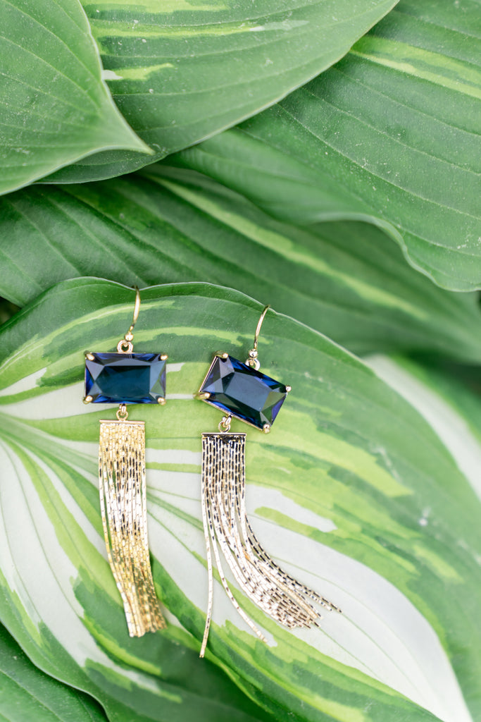 Sapphire Blue and Gold Tassel Earrings