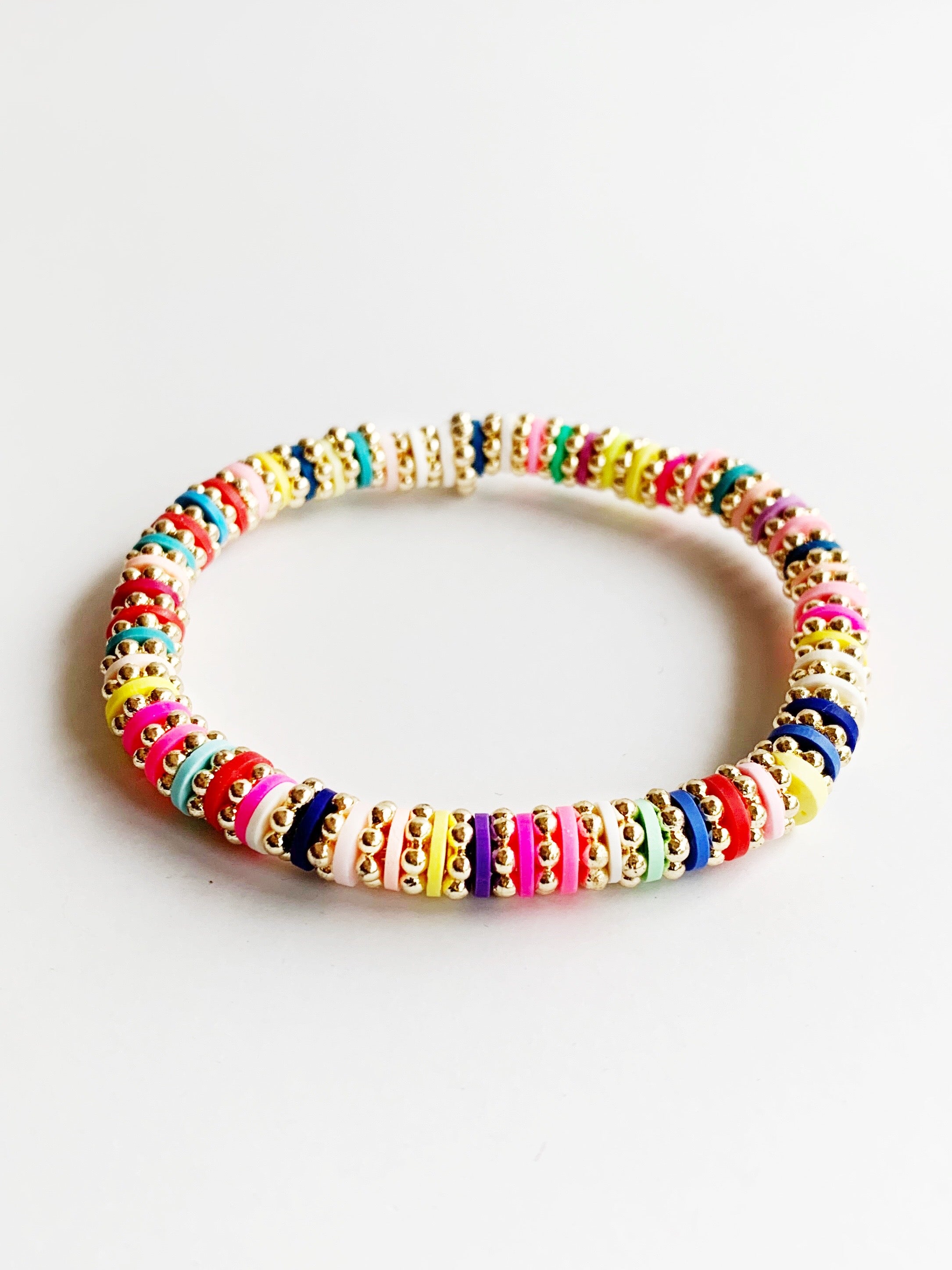 rainbow and gold bead bracelet